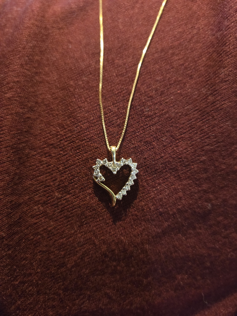 Shadow Heart Necklace -10k Gold With 17 Diamonds- On 18" 14k Gold Rope Chain